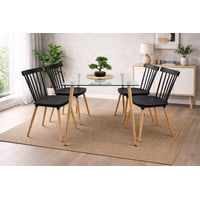 Vitelio - Comedor Mesa De Vidrio 120X80 + 4 Sillas Windsor Negras