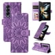 thumbnail image 3 of Funda tipo cartera FOXDOCK para Samsung Galaxy Z Fold 4 , diseño girasol en relieve, cuero PU, cierre magnético, soporte y tarjetero, 3 of 5