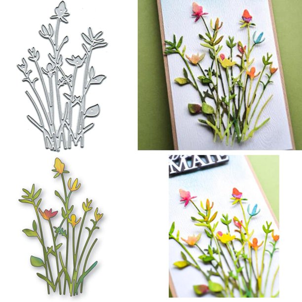 Troqueles metálicos de tallos florales para hacer tarjetas, troqueles de corte de flores, hojas y pasto de primavera, plantillas de corte DIY para scrapbooking, álbum y relieve decorativo en papel