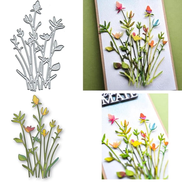 Troqueles metálicos de tallos florales para hacer tarjetas, troqueles de corte de flores, hojas y pasto de primavera, plantillas de corte DIY para scrapbooking, álbum y relieve decorativo en papel