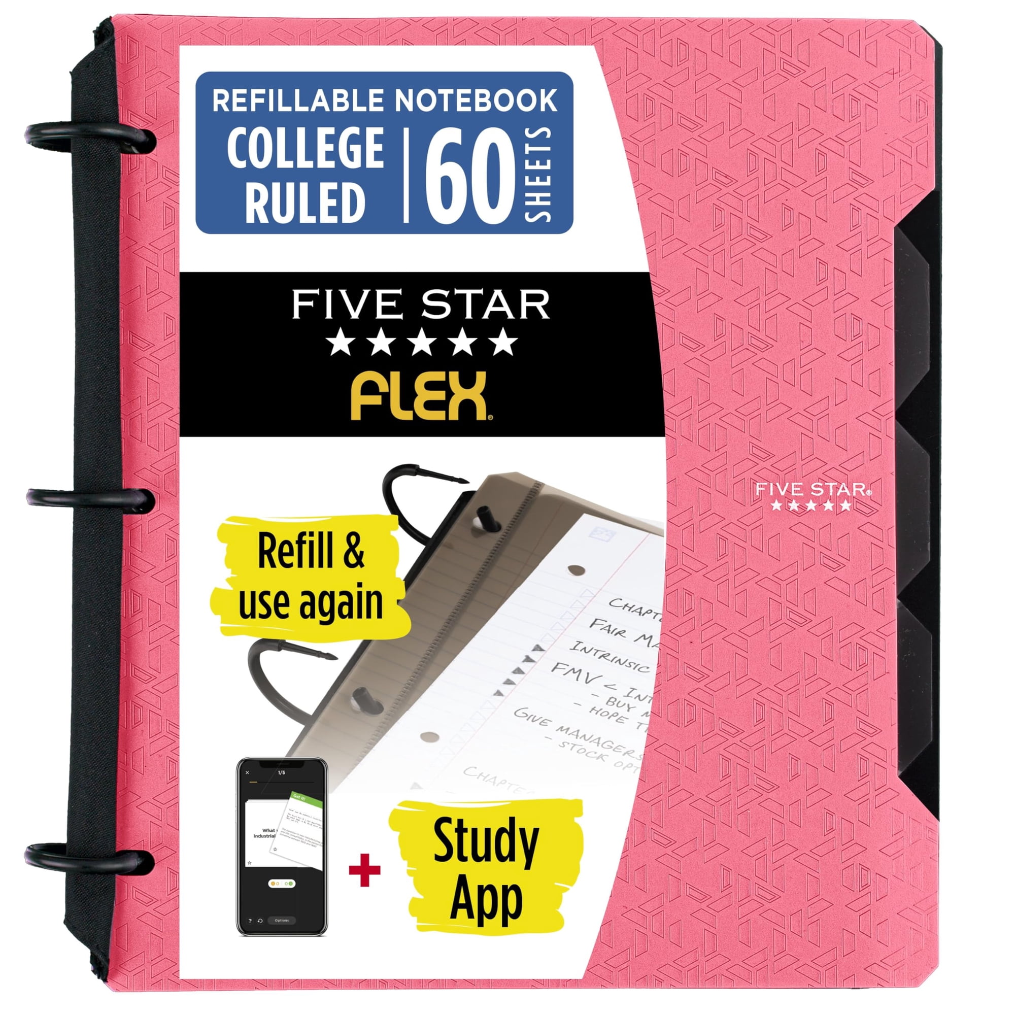 Cuaderno Recargable Five Star Flex Con Anillas De 1 Pulgada Rosa