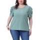 thumbnail image 1 of Agnes Orinda Blusas Casuales para Mujer de Talla Grande con Bordado de Ojal, Mangas Abullonadas y Cuello Redondo, Talla 4X Verde, 1 of 6