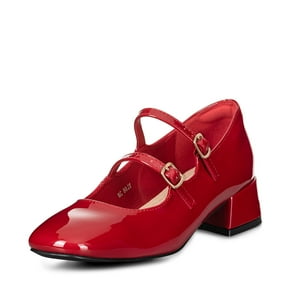 Zapatos Mary Jane Charol Burdeo Taco Mujer Weide Yl66