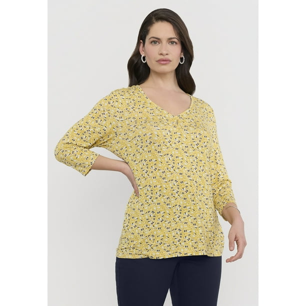 Polera Mujer Recogida Floral Mostaza Corona