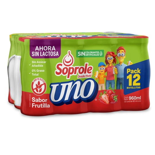 Bebida Láctea Probiótico Uno Sabor Frutilla Pack 12 Botella 80 ml c/u Soprole