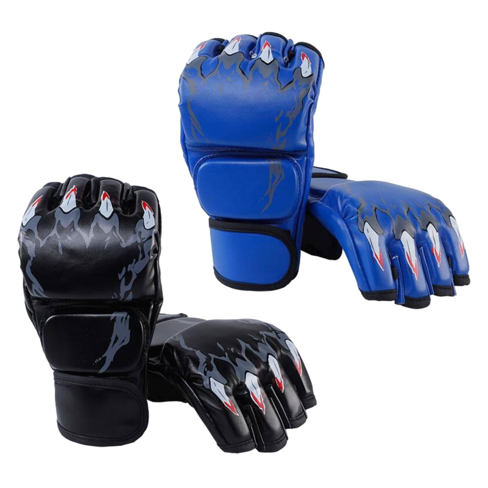 Magideal - 2 Pares De Guantes De Boxeo Y Kickboxing Para Hombres Y Mujeres, Profesionales, A Prueba De Golpes, De Cuero Sintético, Para Entrenamiento De Sparring Negro Y Azul