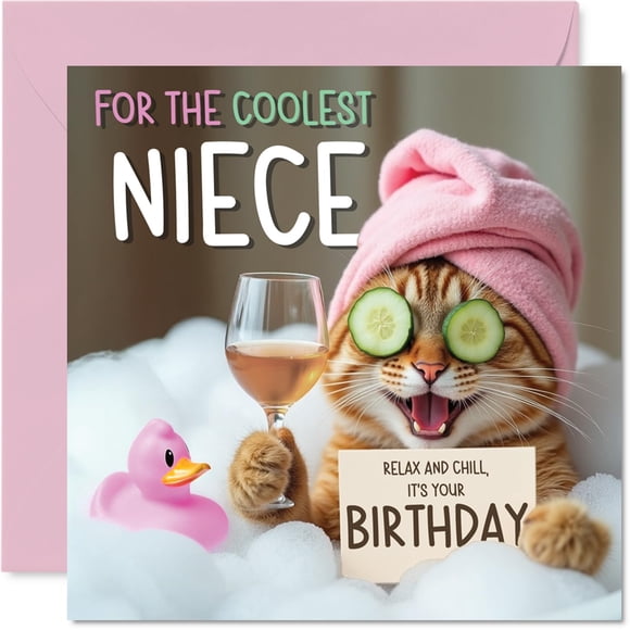 Tarjeta de Cumpleaños Stuff4 para Sobrina con Gato Relajado