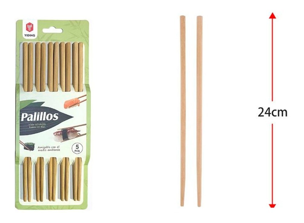Genérico - Palillos Chinos Bambú (5 Pares) 24 Centímetros Largo