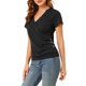 thumbnail image 4 of INSPIRE CHIC Blusas de Mujer con Envolvente, Cuello en V, Mangas Cortas, Decoración de Botones, Fruncido, Casual, Negro L, 4 of 7