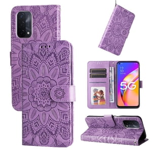 Funda Tipo Cartera Foxdock Para Oppo A54 5G , Diseño Girasol En Relieve, Cuero Pu, Cierre Magnético, Soporte Y Tarjetero