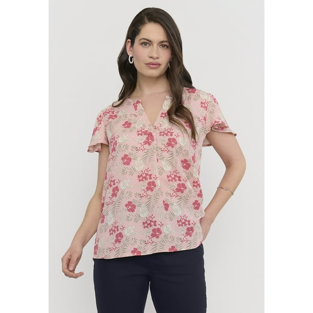 Blusa Mujer Manga Vuelos Palo Rosa Print Corona