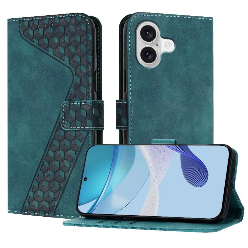 Foxdock - Funda Tipo Cartera Para Iphone 17 Con Tarjetero, Bolsillo Para Billetes, Soporte, Cierre Magnético Y Correa Para La Muñeca, Funda Tipo Folio Con Textura Geométrica Verde