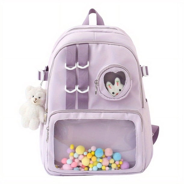 Stylish & Durable Kawaii Heart Pocket Backpack - Perfect for Teen Girls On-the-Go!