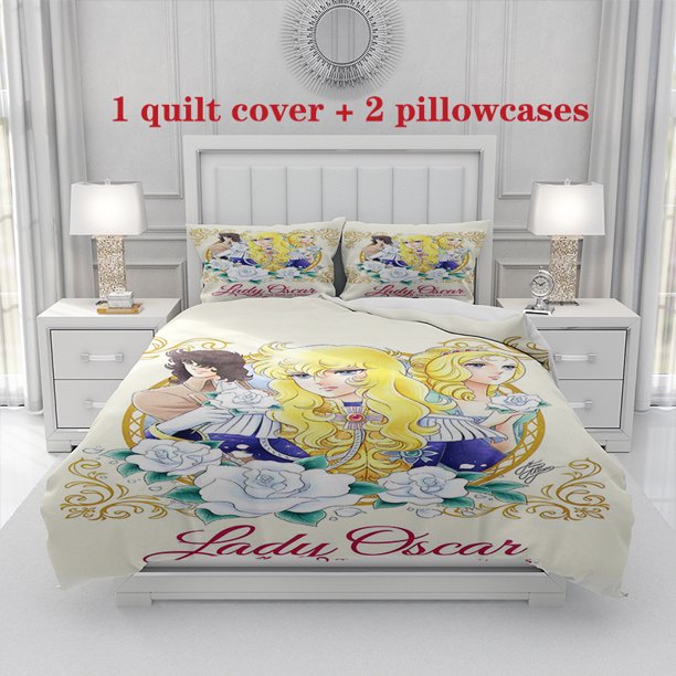 3pcs Versailles Rose Classic Character Illustration Oscar and Marie Antoinette Themed Printed Bedding Set Soft Duvet Cover and Two Pillowcases