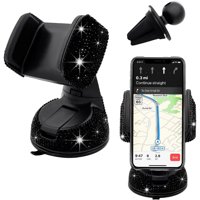 Genérico - Soporte Universal De Cristal Para Teléfono De Coche - Ajustable En 360 Grados, Seguro Para El Salpicadero, La Rejilla De Ventilación Y El Parabrisas - Compatible Con Todos Los Smartphones-Negro