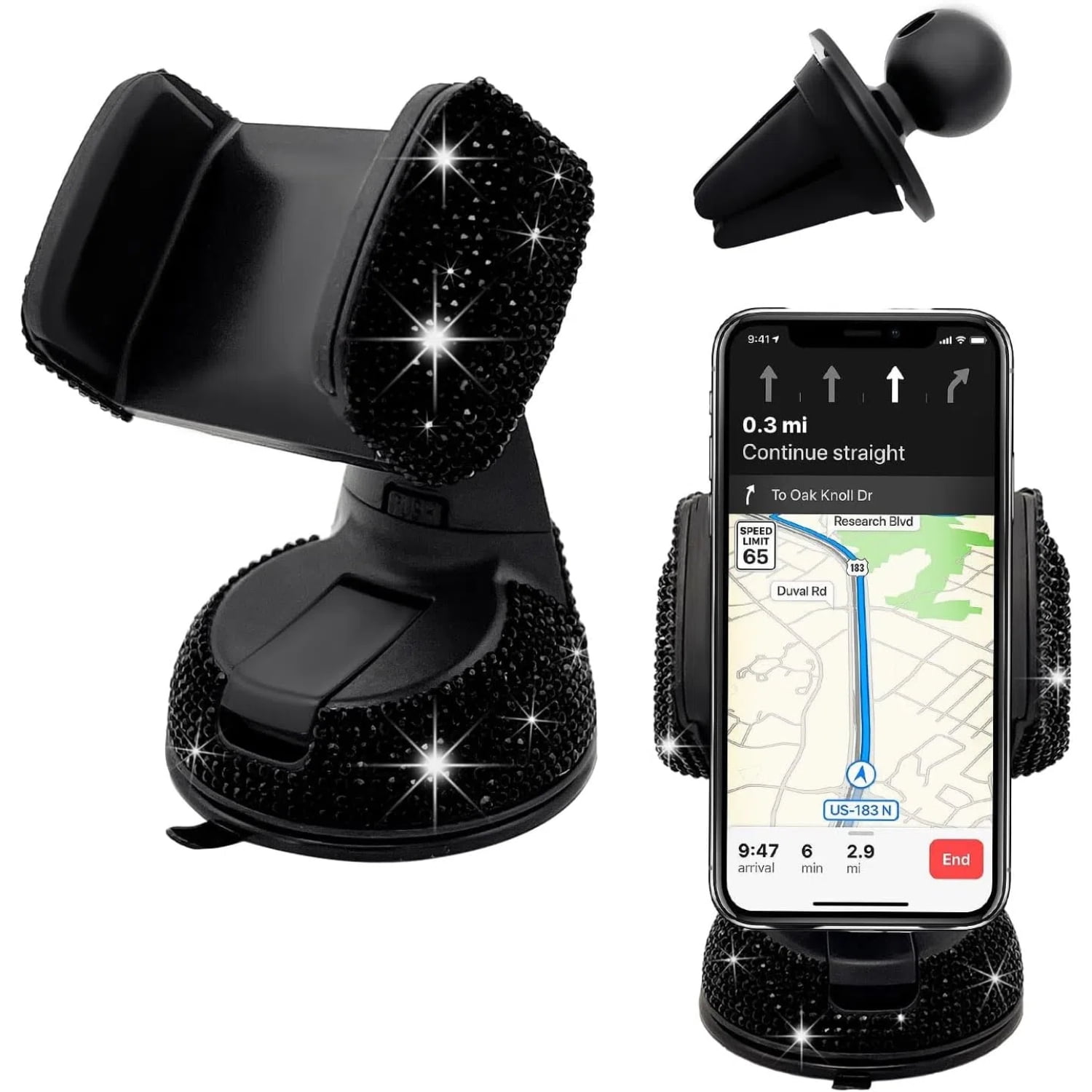 Genérico - Soporte Universal De Cristal Para Teléfono De Coche - Ajustable En 360 Grados, Seguro Para El Salpicadero, La Rejilla De Ventilación Y El Parabrisas - Compatible Con Todos Los Smartphones-negro