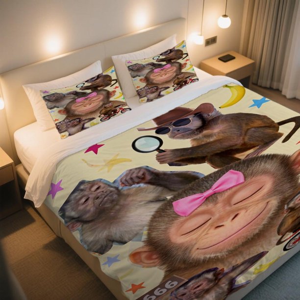 Happy Monkeys Printed Duvet Cover Set Digital Print Bedding