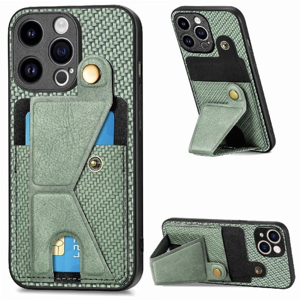 Funda Resistente para iPhone 15 Pro Max con Tarjetero y Soporte, Diseño Magnético Verde