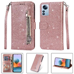 Funda Para Foxdock Elegante Funda Xiaomi 12T Pro/Xiaomi 12T Glitter Con Cremallera-Ideal Para El Uso Diario