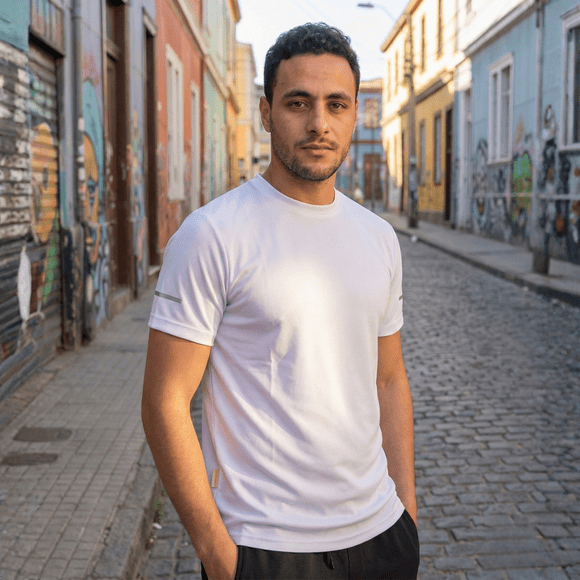 Polera Secado Rápido Hombre M/corta antibacterial reflectiva Blanco