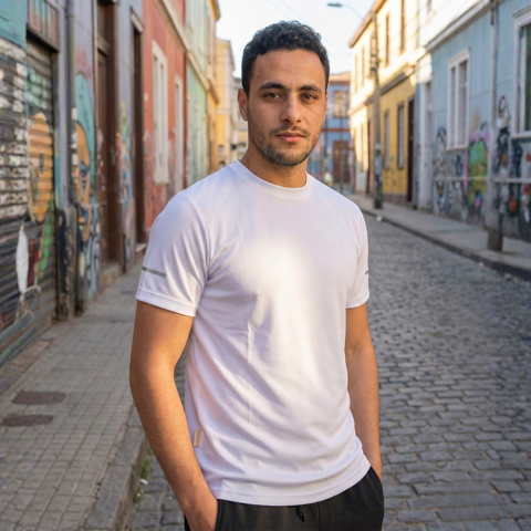 T-World - Polera Secado Rápido Hombre M/Corta Antibacterial Reflectiva Blanco