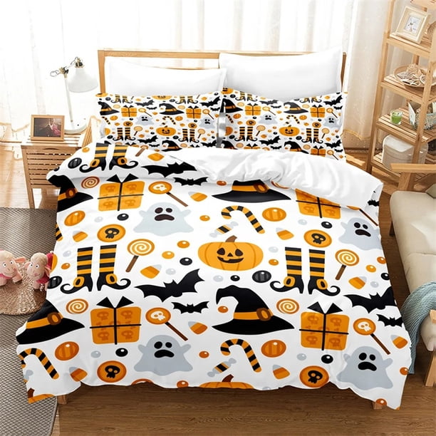 Halloween Duvet CoverPumpkin Comforter Cover Lantern Bedding Set Polyester Ghost Quilt Cover For Boys Girls Kids