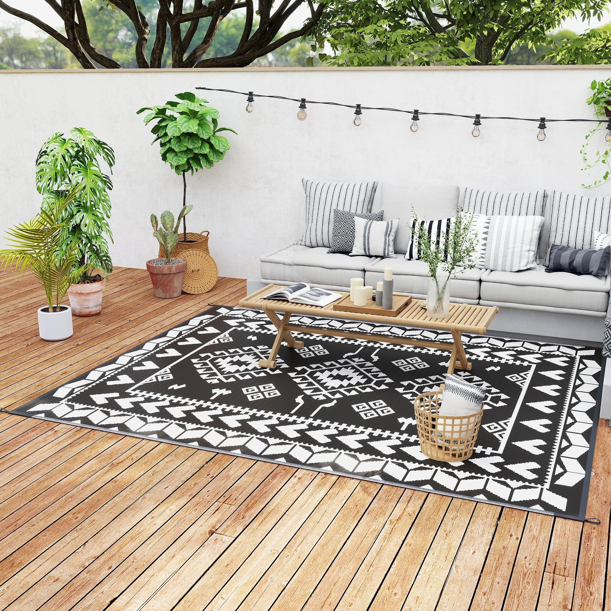 Alfombra De Exterior Outsunny, Impermeable, 240 Cm X 300 Cm, Blanco Y Negro