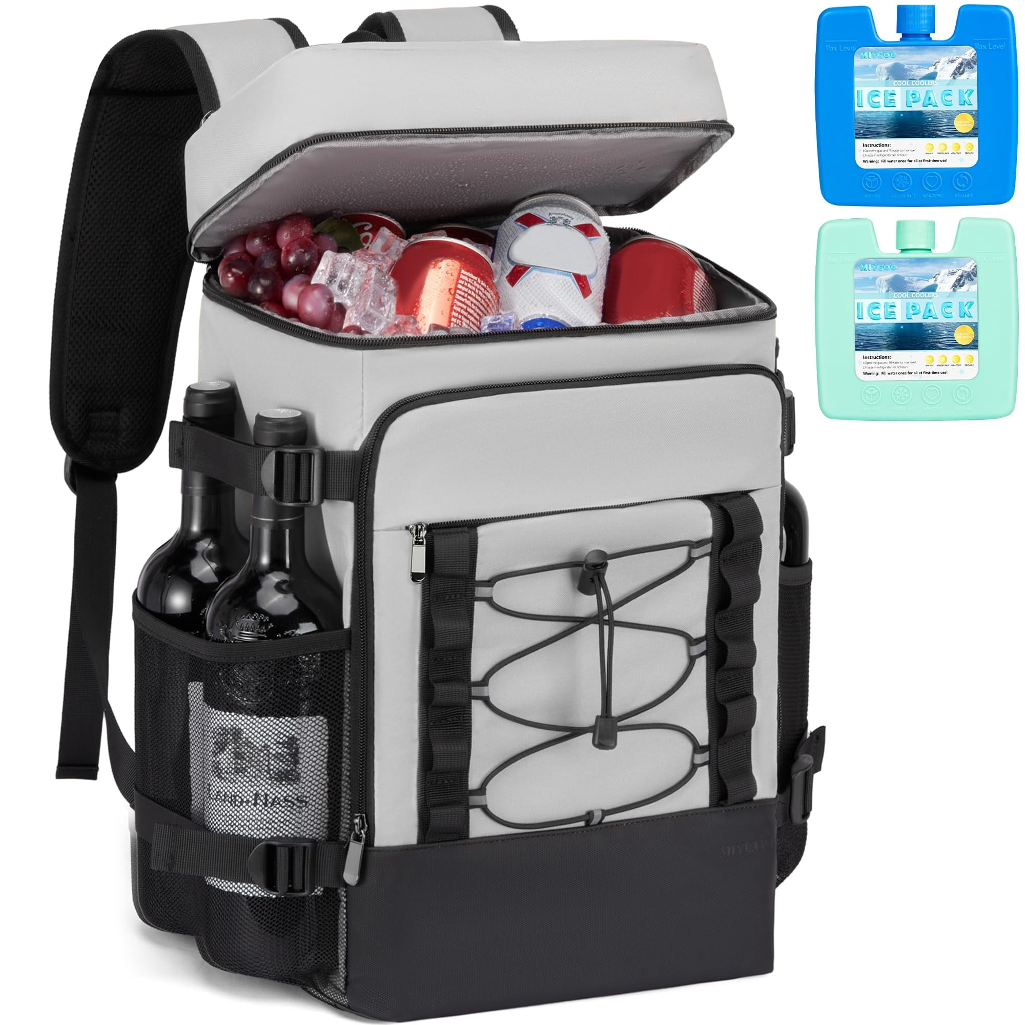 Mochila Térmica Miycoo De 28 Litros Con Aislamiento Para 40 Latas Y 2 Bolsas De Hielo, Color Gris