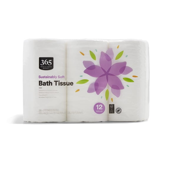 Papel de baño 365 de Whole Foods Market Sustainably Soft, 12 unidades