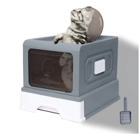 Genérico - Caja De Arena Para Gatos Cerrada Arenero Grande Con Pala Xl Gris Oscuro