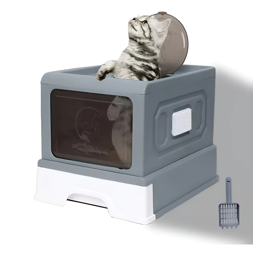 Genérico - Caja De Arena Para Gatos Cerrada Arenero Grande Con Pala Xl Gris Oscuro