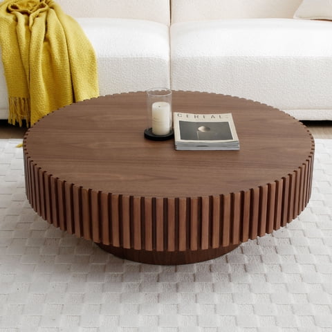 M&Ms - 31.49'' Round Coffee Table Small Coffee Table For Apartment, Modern Living Room Coffee Table With Sturdy Pedestal,Walnut (Same Sku W876P243947)