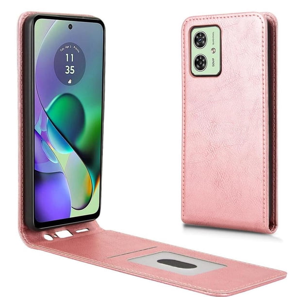 Funda tipo folio para Motorola Moto G54 5G con soporte magnético y protección para la cámara Oro rosa