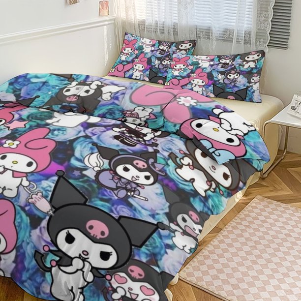 Kuromi Print Bedding Set Pattern Duvet Cove Set 3 Pieces 1 Quilt Cover And 2 Pillowcases for Women Men Teens