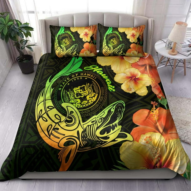 Juego De Cama Hawaii Polynesian Hawaii Sharks Tribal Patterns Verde