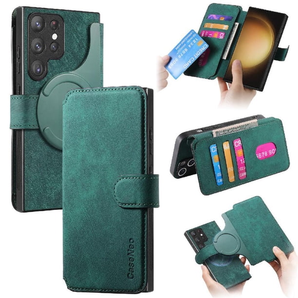 Funda Billetera Magnética para Samsung Galaxy S23 Ultra Soporte Tarjetas Desmontable Verde