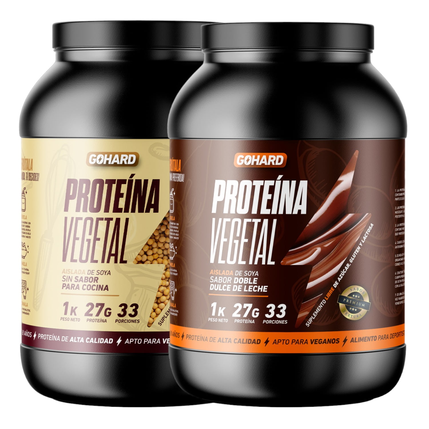 Gohard - Pack Proteinas Vegetales 2kg Total Sin Sabor - Dulce De Leche