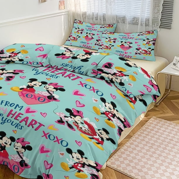 Mickey Print Bedding Set Pattern Duvet Cove Set 3 Pieces 1 Quilt Cover And 2 Pillowcases for Women Men Teens