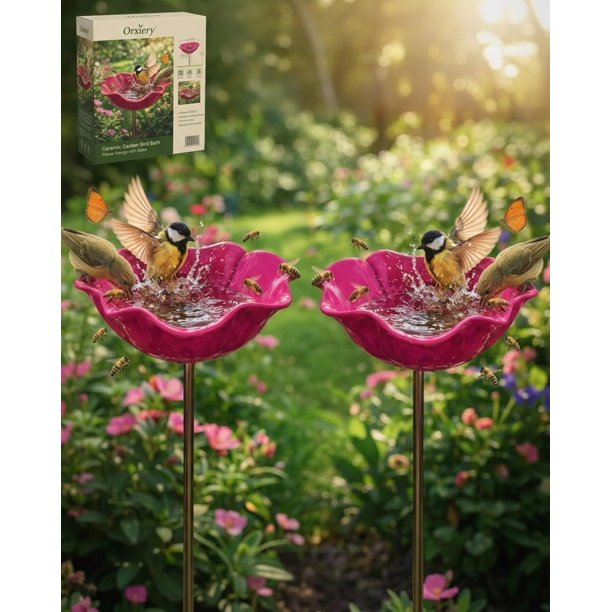 Estaca jardín flor metal hecha mano con baño abejas decoración exterior regalo polinizadores