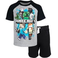 Set De Remera Y Shorts Para Niños Minecraft Gris Y Negro