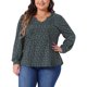 thumbnail image 1 of Agnes Orinda Blusa de Mujer Talla Grande Manga Larga con Pliegues Cuello en V con Muesca Túnica Floral Elegante Casual 3X Negro Azul, 1 of 6