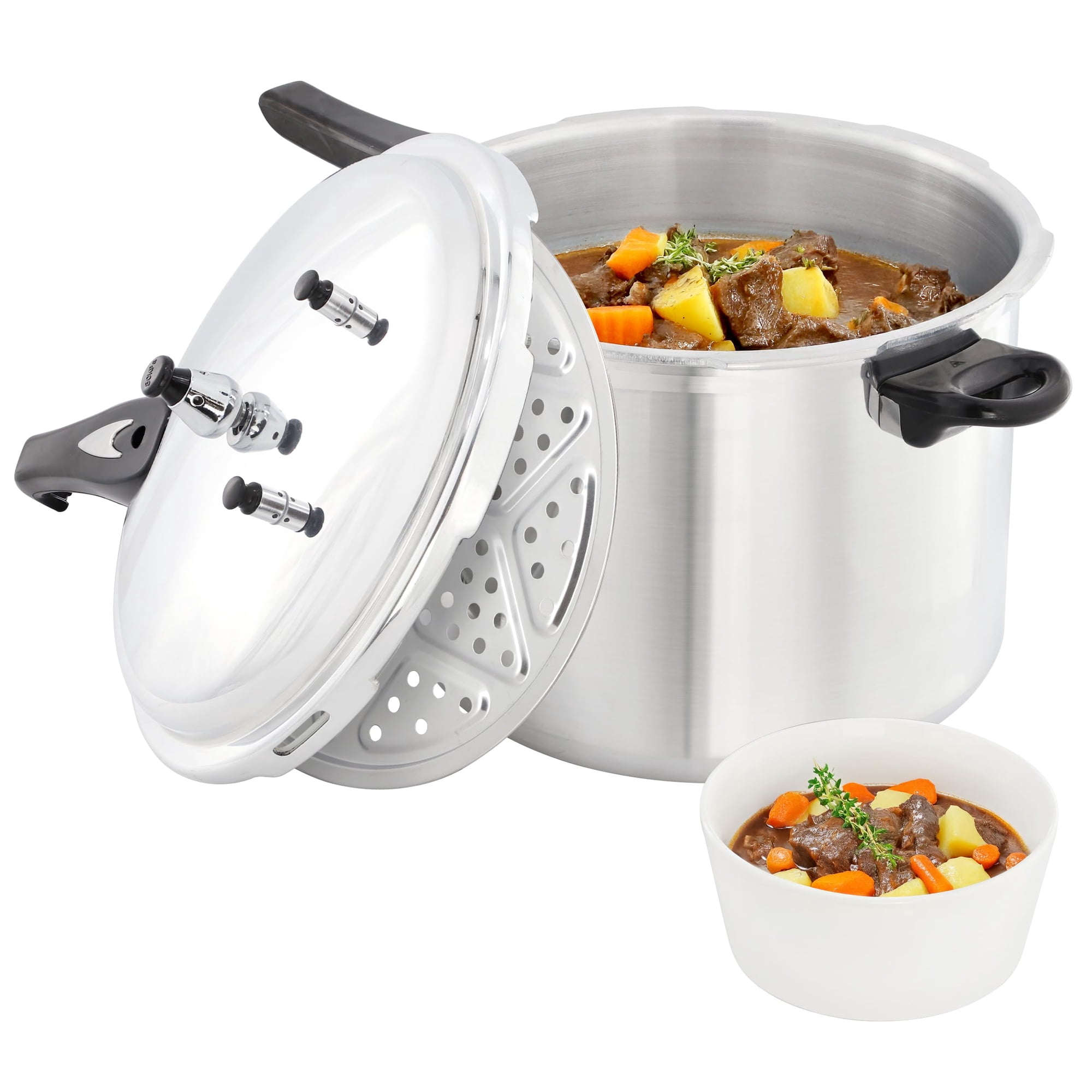 Olla A Presión Megachef 10.9l Con Vaporera Compatible Con Inducción