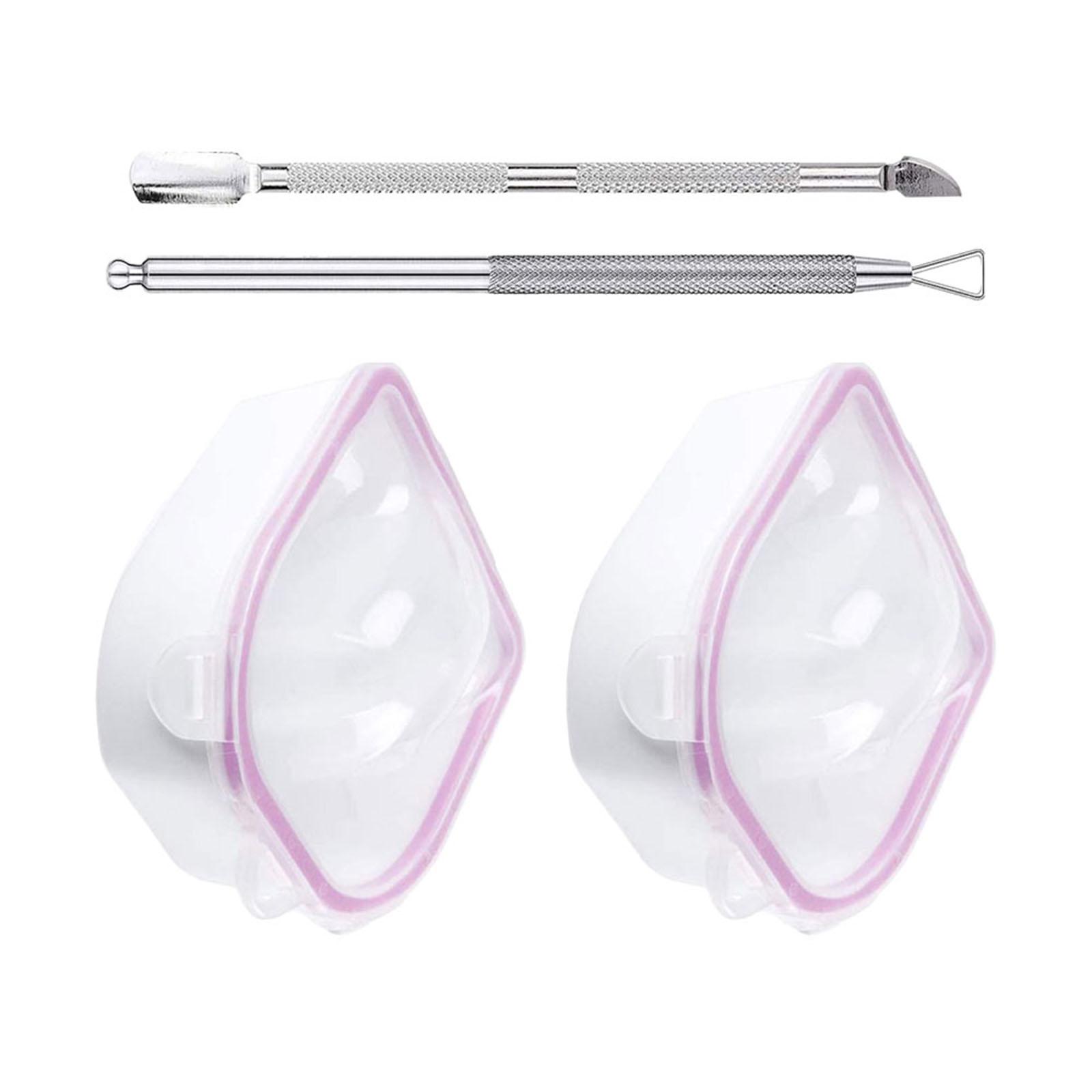 Magideal - 2 Bandejas De Remojo Para Decoración De Uñas, Herramienta Con Empujador De Cutículas, Pelador De Cutículas, Quitaesmalte De Uñas De Gel De Doble Capa Rosa