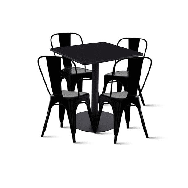 Klik Muebles - Mesa Restaurant 70x70 Tubo Metal Cubierta Mdf + 4 Sillas Tolix - Negra
