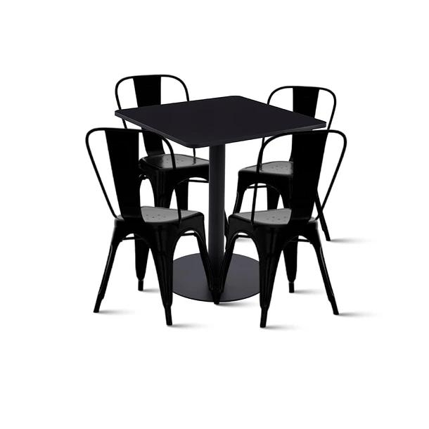 Klik Muebles - Mesa Restaurant 70X70 Tubo Metal Cubierta Mdf + 4 Sillas Tolix - Negra