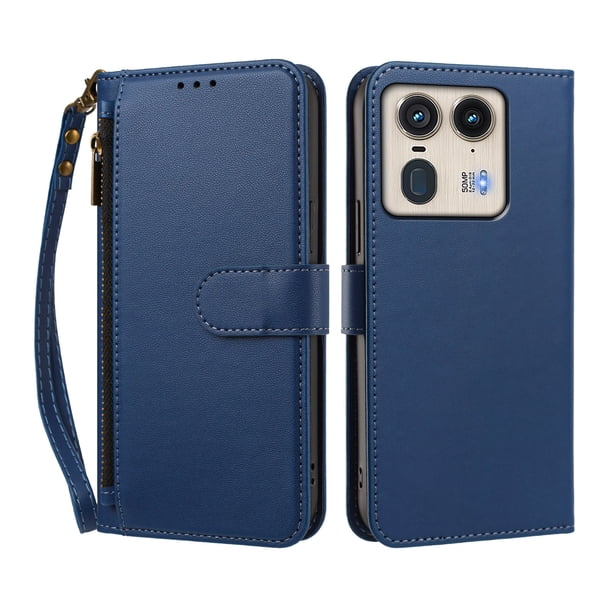 Funda Tipo Billetera para Motorola Moto Edge 50 Ultra 5G con Soporte y Bolsillo con Cierre Azul profundo
