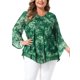 thumbnail image 1 of GRACE & GRANDEUR Blusa de Malla con Cuello en V para Mujer de Talla Grande, de Capa Doble y Mangas 3/4, Túnica Fluyente 4X Verde, 1 of 8