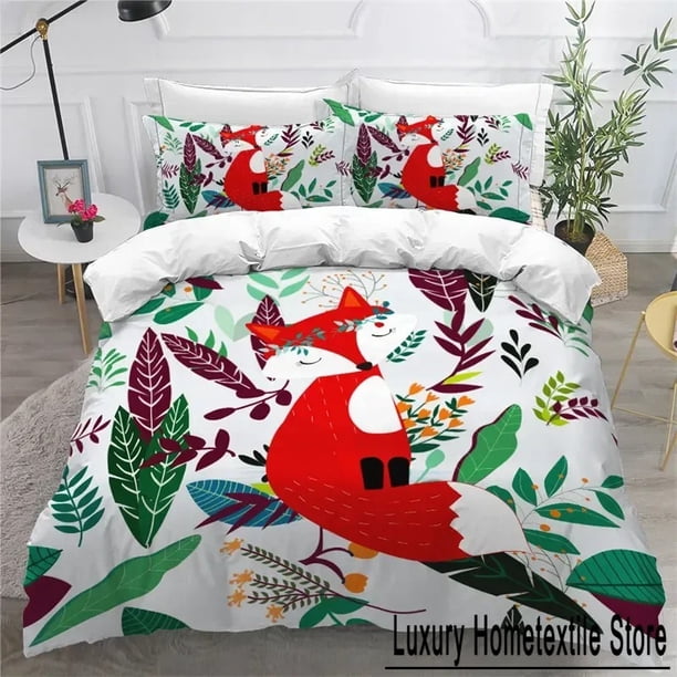 KidsFox Duvet Cover Microfiber Bedding Set Lovely Animal Theme Comforter Cover For Kids Adults Girls Bedroom Decor Bed Sheets
