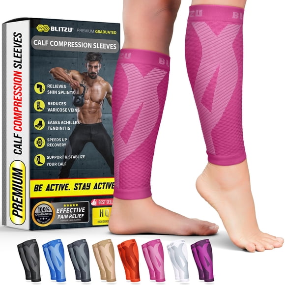 Mangas de compresión para pantorrillas BLITZU Pink S-M para hombre y mujer