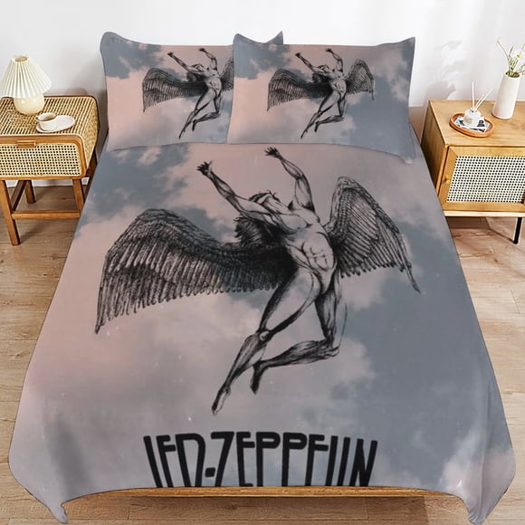 Led Zeppelin Soft Fabric Durable Feel Zipper Design Cozy Fit Sleep Ready Duvet Cover Sets for Bedrooms
